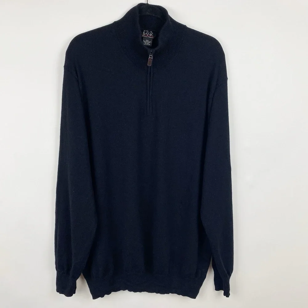 Jos. A. Bank Signature Merino Wool Henley‎ Quarter Zip Sweater Mens XXL Black
